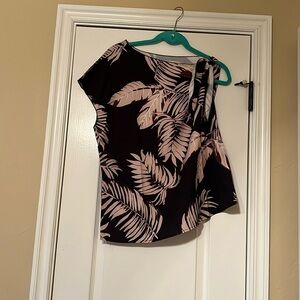 Tie shoulder tropic print blouse